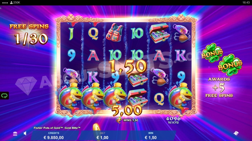 Бонусная игра с фиолетовым мерцанием на заднем плане.