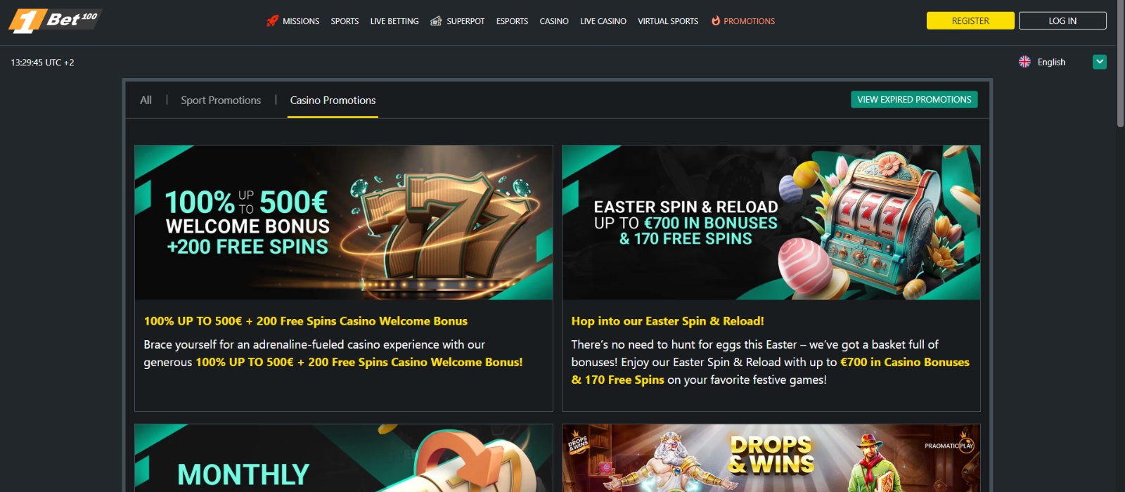 Pagina delle promozioni 1bet