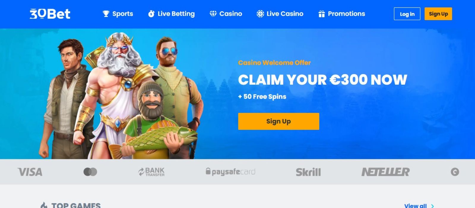 30bet Casino Landing Page