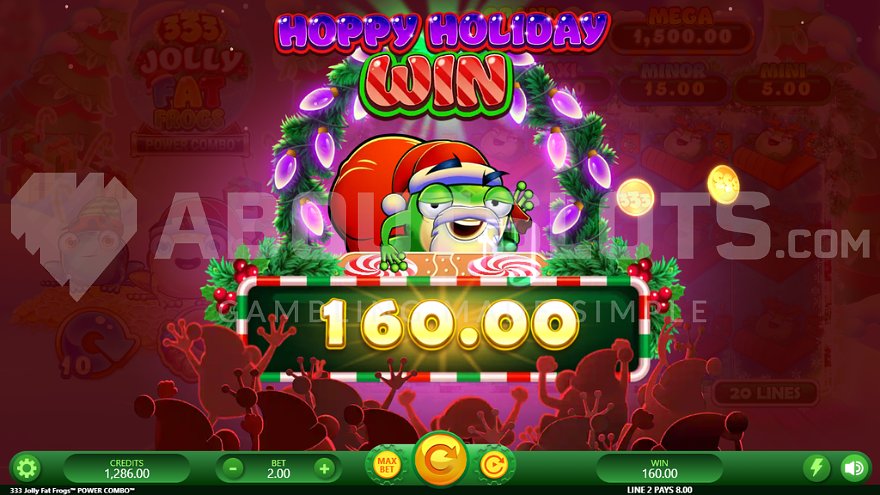 Лягушка-Санта поздравляет с выигрышем 80X.