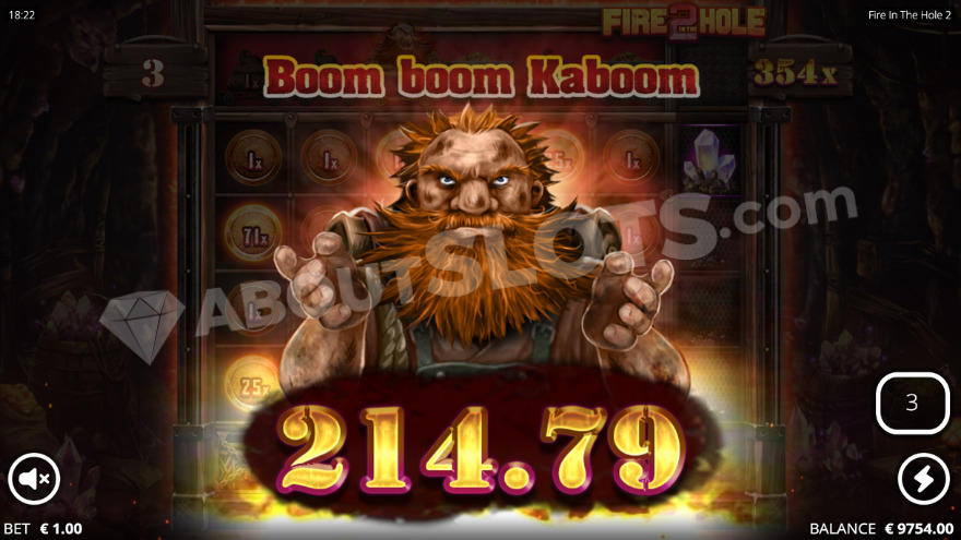 Экран выигрыша в Boom Boom Kaboom с изображением гнома.