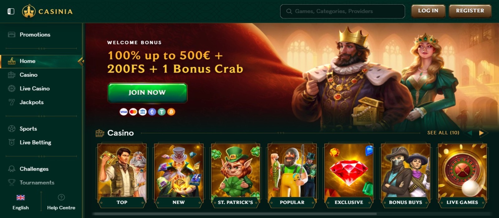 Interfaccia di Casinia Casino