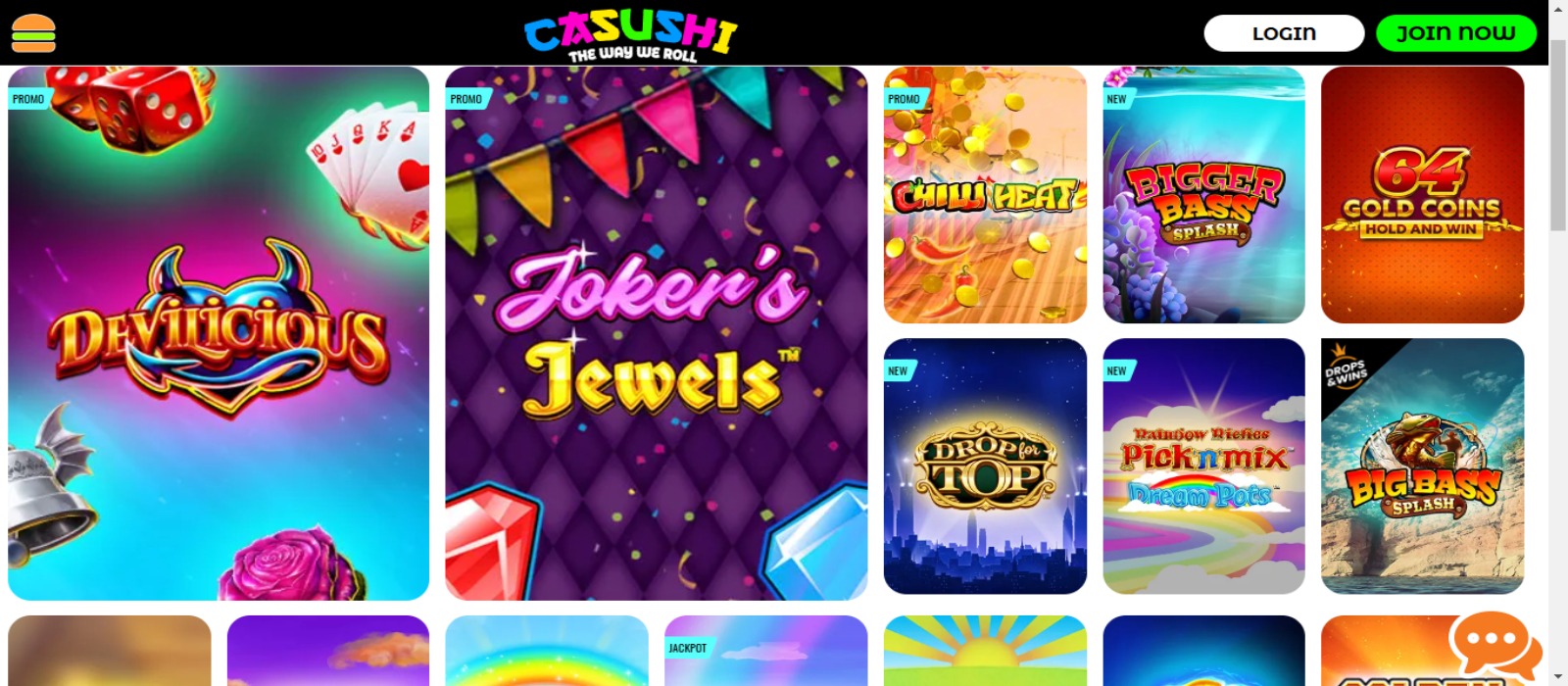 Casushi Casino Games Interface