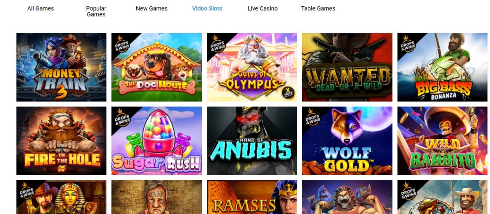 Evolve Casino Games Page