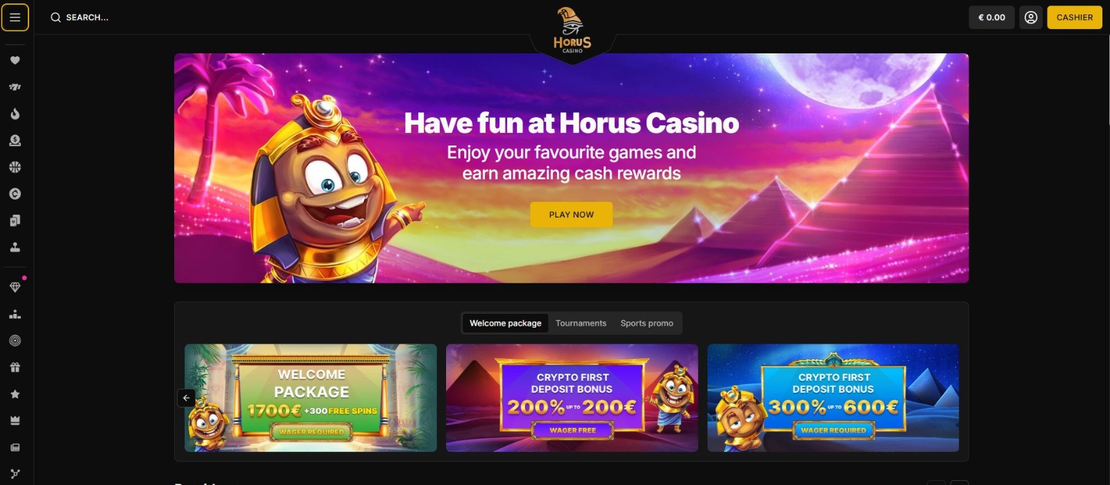 Horus Casino landing page