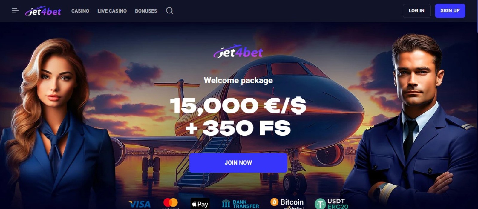 Jet4bet Casino Landing Page