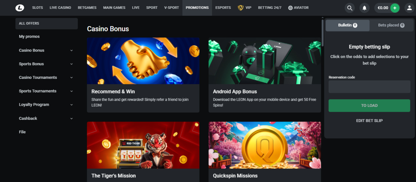 Leonbet casino bonus