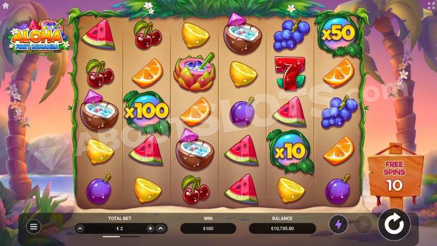 Изображение функции бесплатных вращений с множителями 100x, 50x и 10x на игровом поле