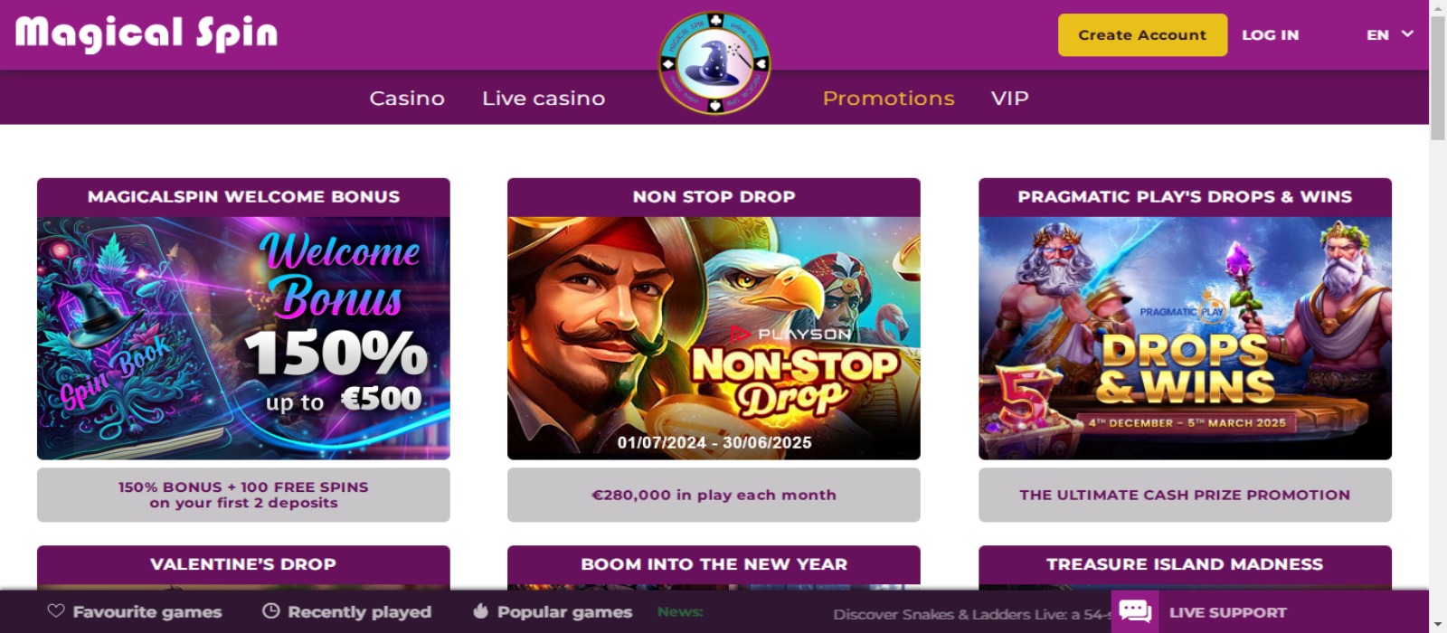 Promotions de Magical Spin Casino