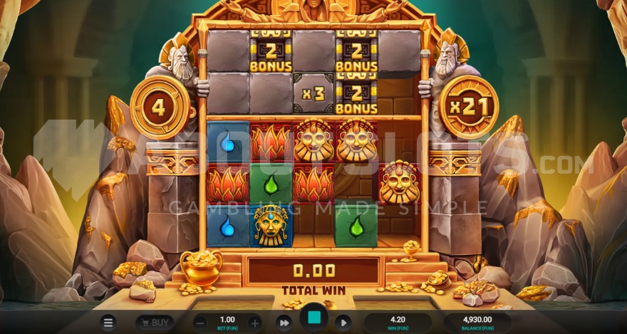 Бонусная игра с бесплатными вращениями, текущий множитель выигрыша 21X справа.