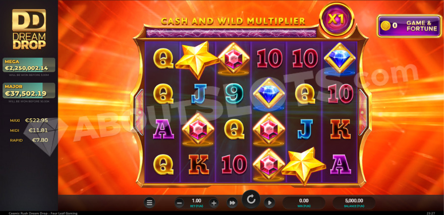 Основная игра, где слева видны значения джекпота Dream Drop.