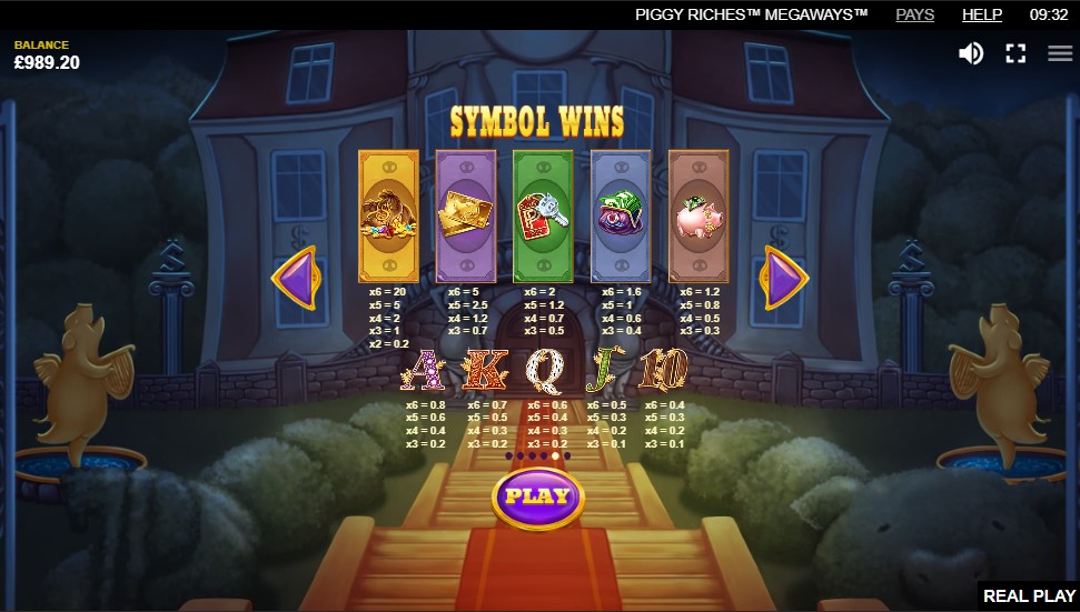 Таблица выплат слота Piggy Riches Megaways