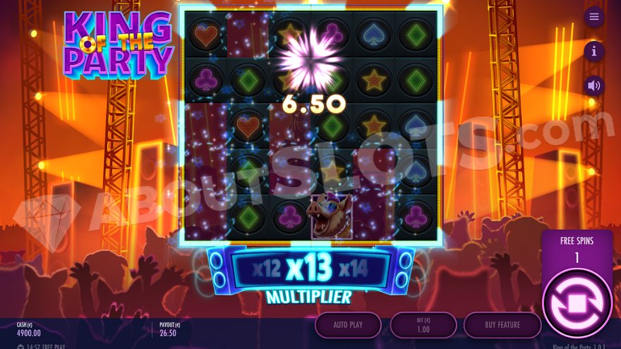 Выигрыш с множителем 13X в режиме Бесплатных вращений.
