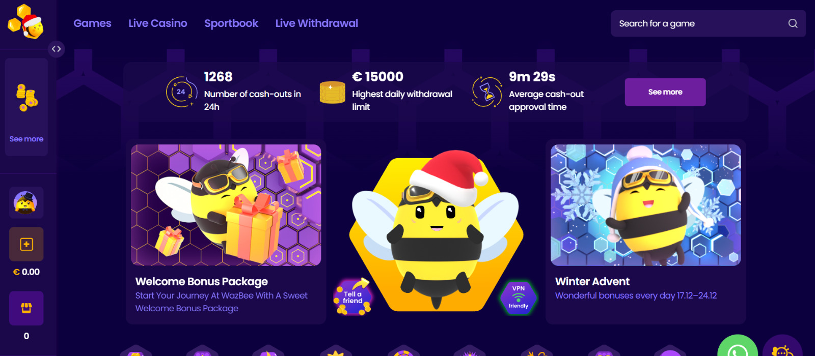 Bonus bez depozytu w Wazbee Casino — szczegóły oferty