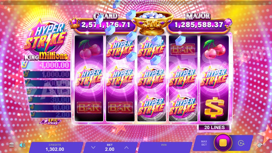Девять символов Hyper Strike на экране приносят выигрыш в 2000 раз больше ставки.