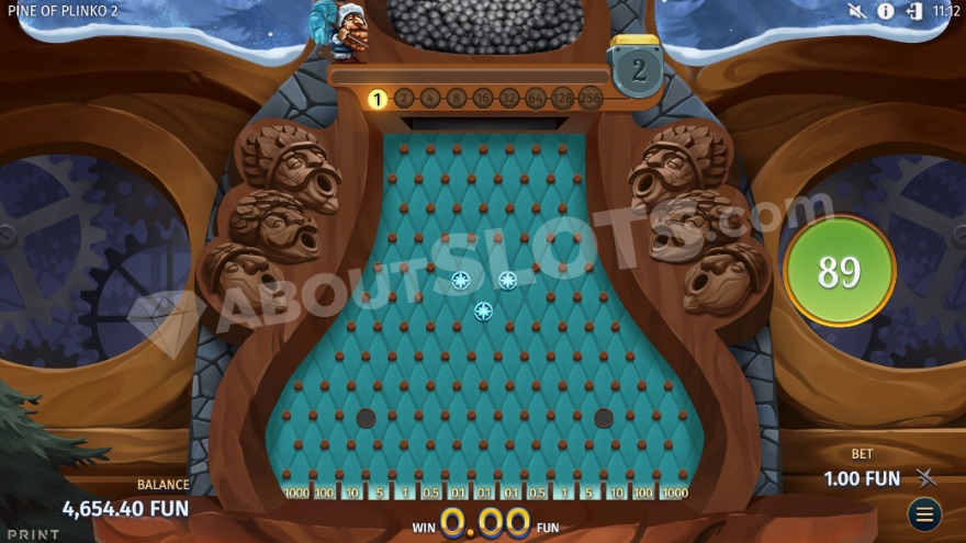 Бонусная игра Plinko с 90 доступными кликами.