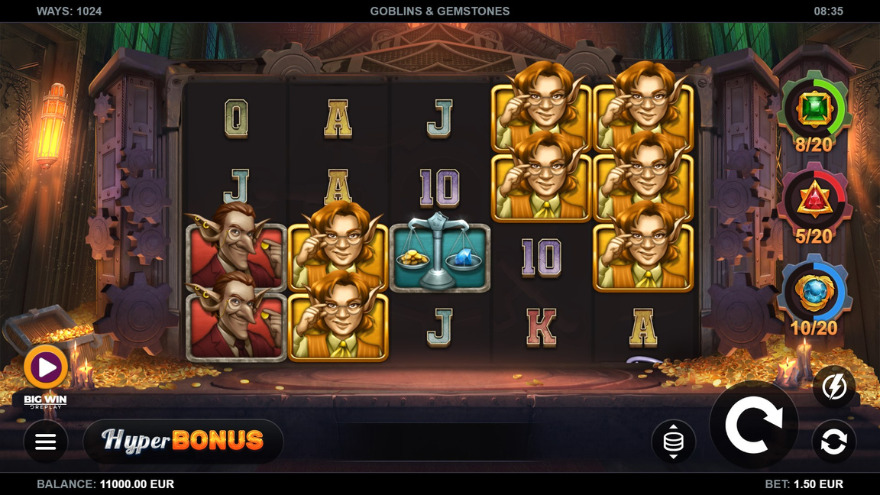 Базовая игра с грудами золота на фоне барабанов.