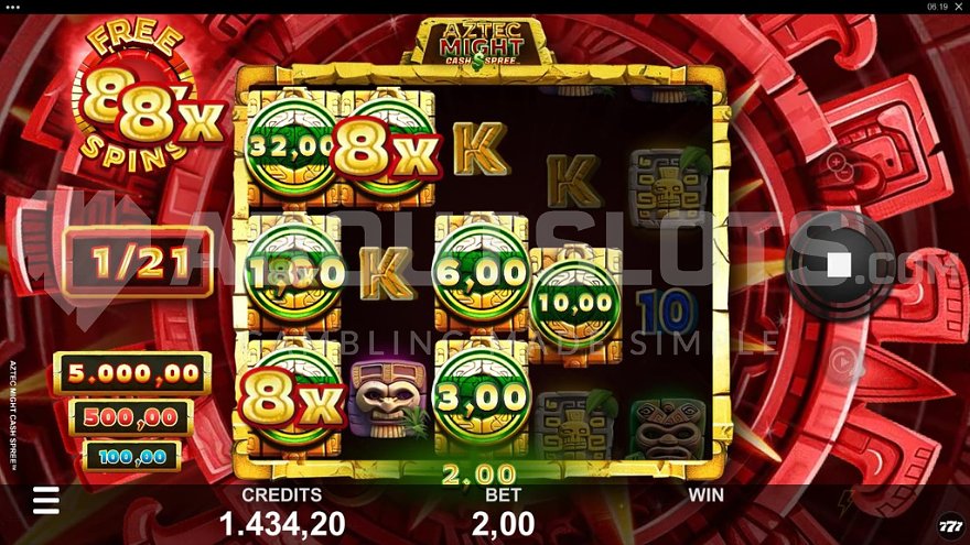 Выигрыш на первом из 21 бесплатных вращений с множителем.