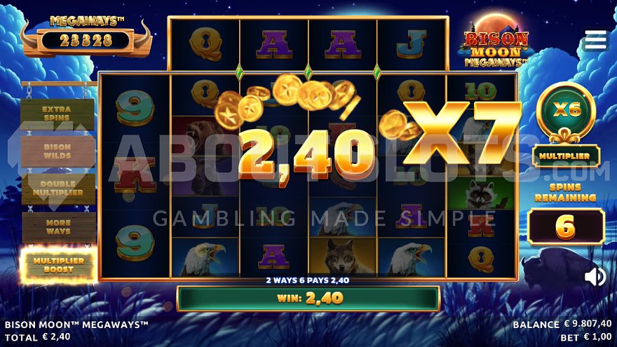 Выигрыш 2.4X с множителем x7 в режиме бесплатных вращений.