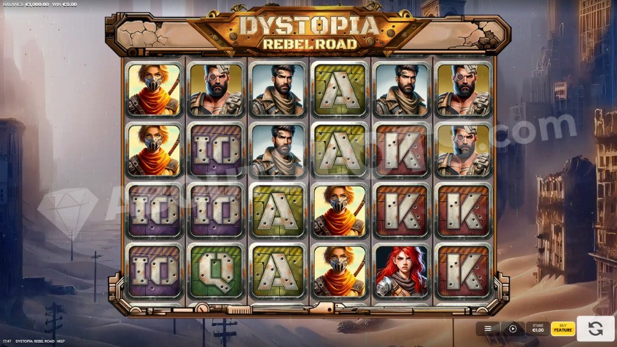 Базовая игра с антиутопическим городом на фоне, покрытым песком.