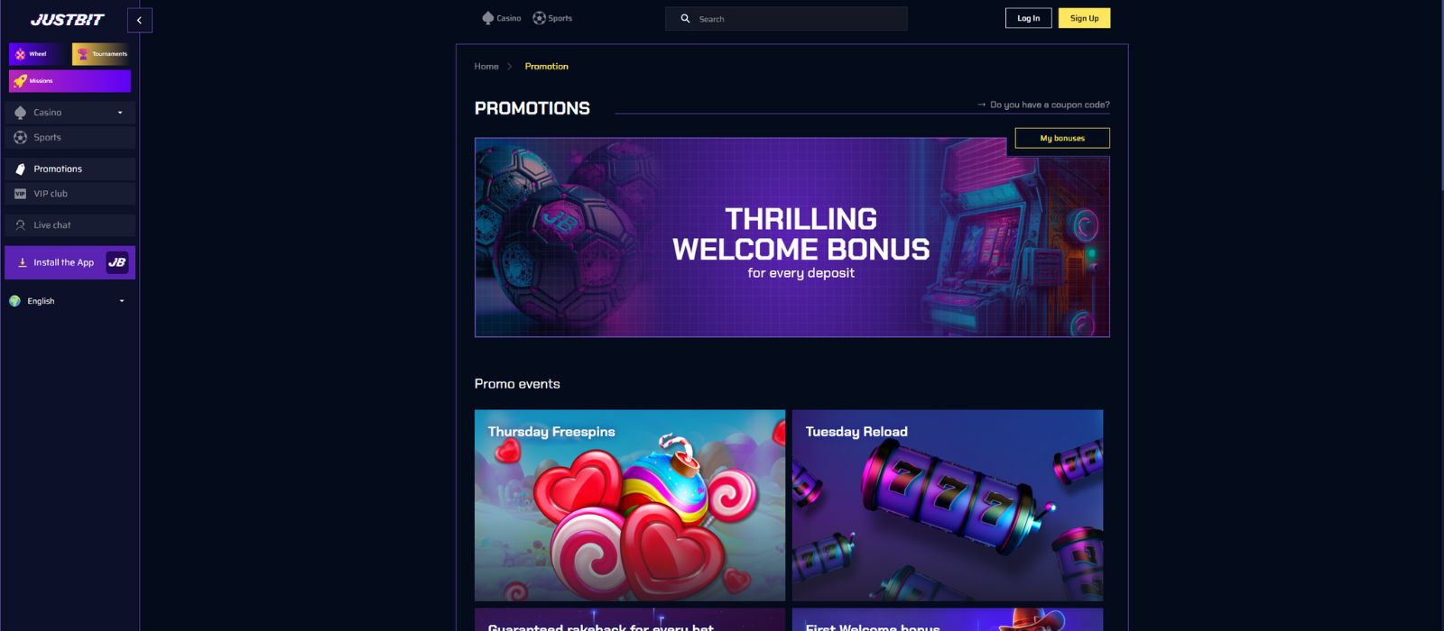 Justbit promotions page