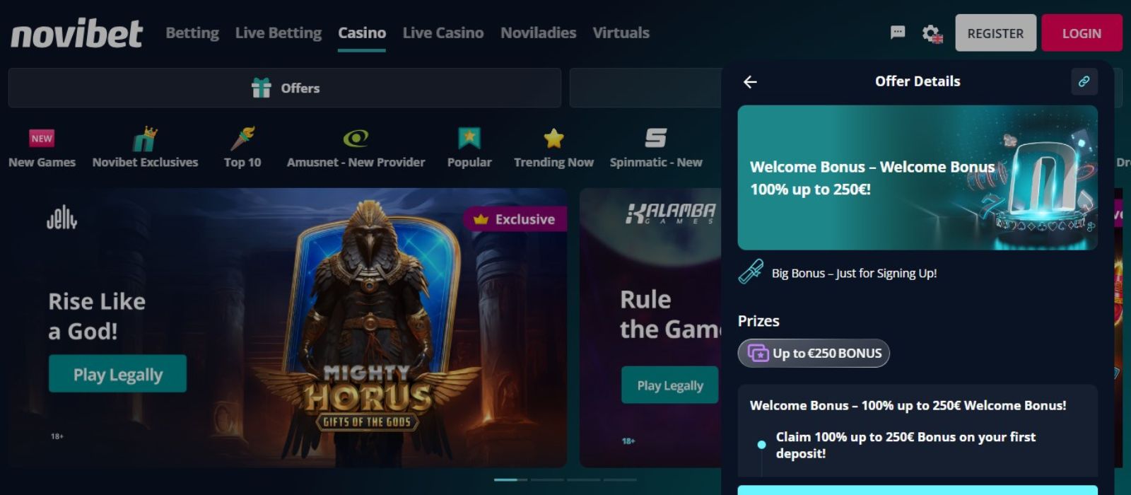 Pagina promozioni Novibet Casino