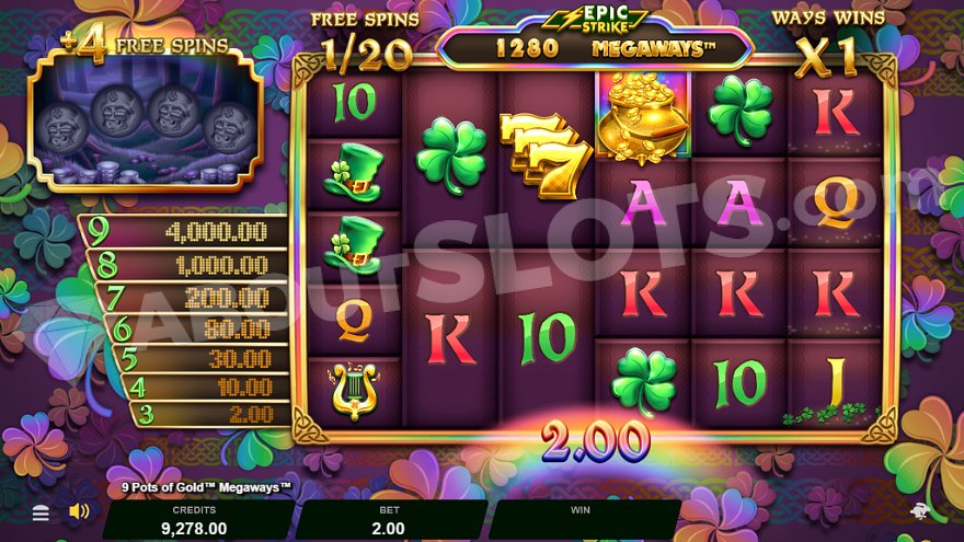 Выигрыш €2 на первом из 20 бесплатных вращений.