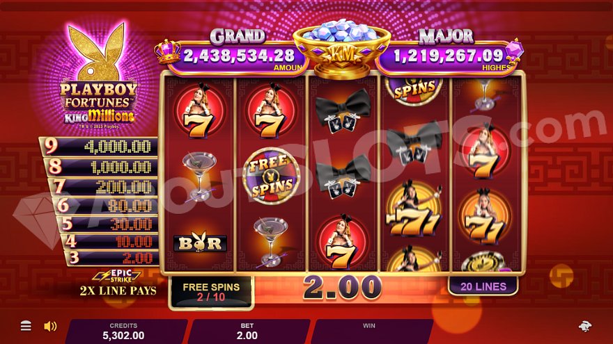 Выигрыш 2X на втором из десяти бесплатных вращений.