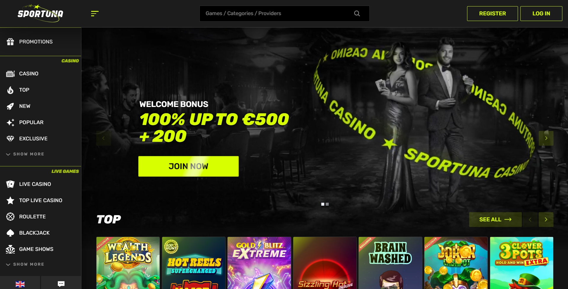 Sportuna Casino Landing Page