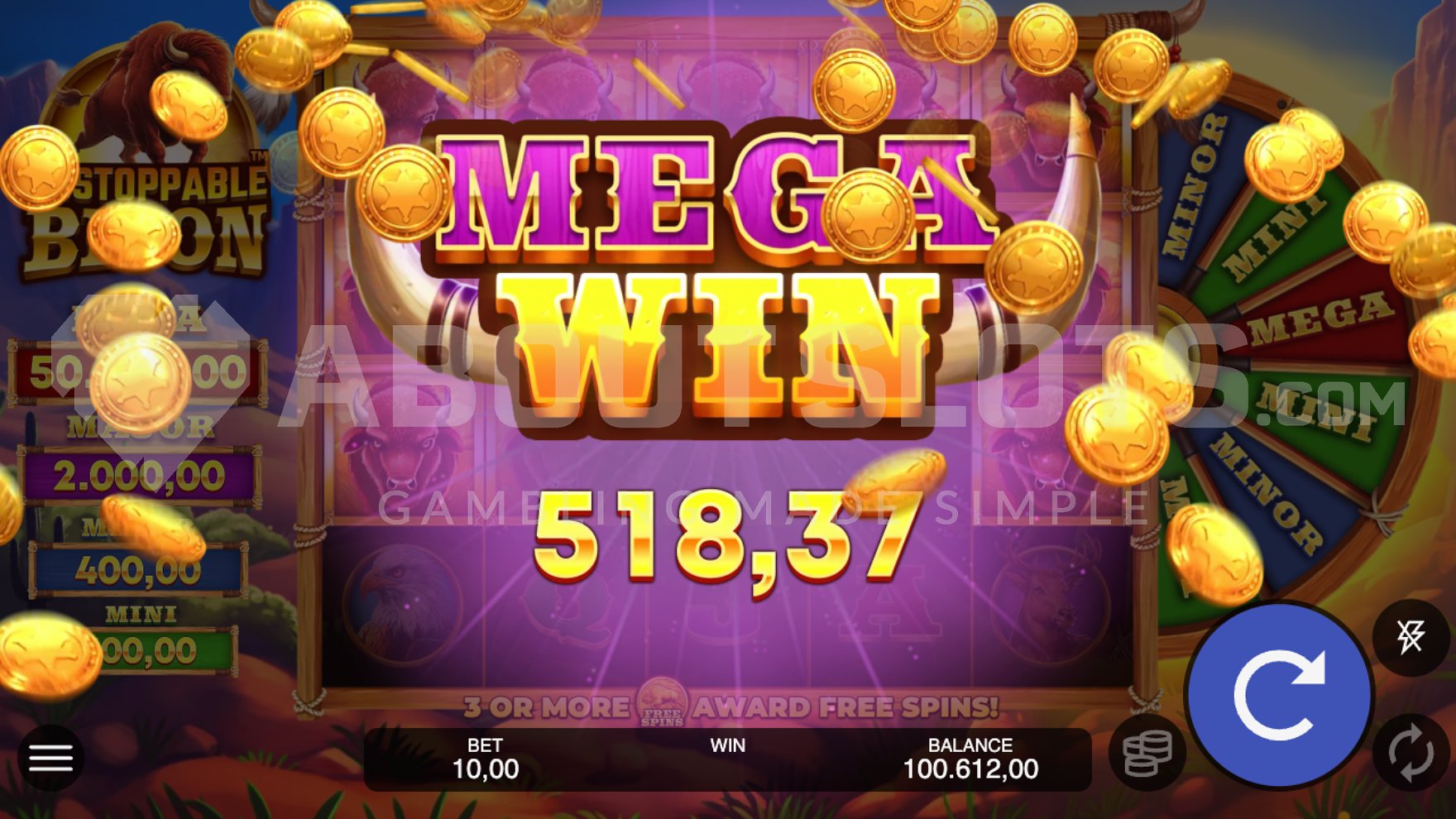 Bison Casino slot gép nagy nyeremény kifizetés vizuális ábrázolása