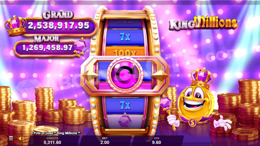 Функция King Millions Bonus с персонажем-монетой справа.